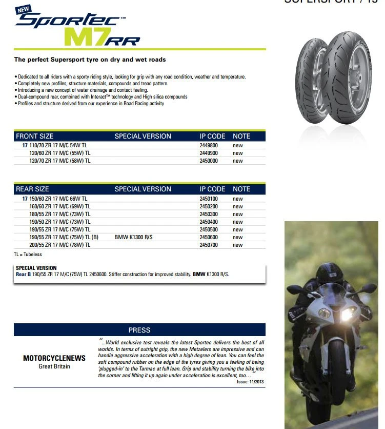 Metzeler SPORTEC M7 RR Motorcycle Tyres 3 Metzeler SPORTEC M7 RR Motorcycle Tyres - Image 3